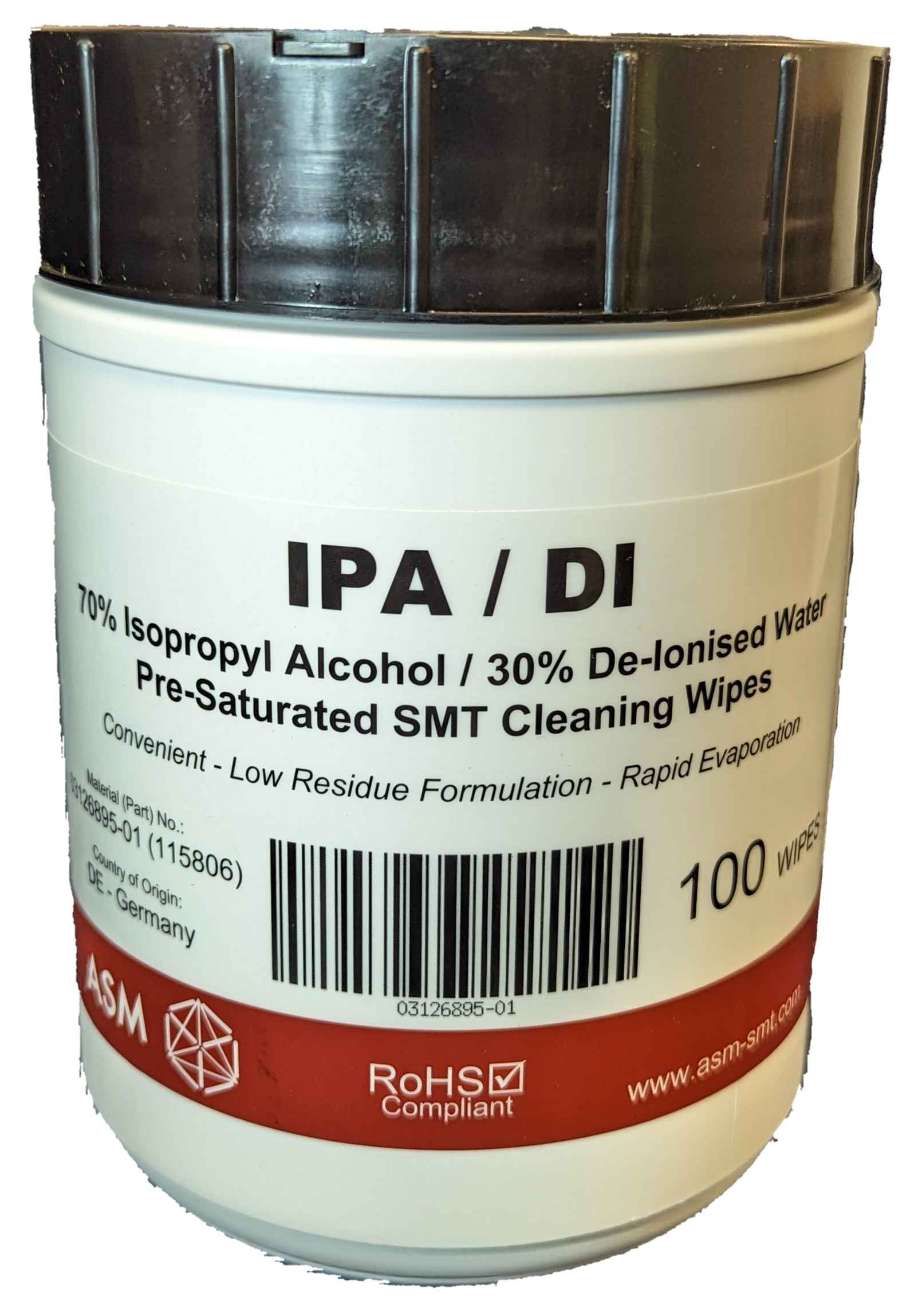 Ipa Material IPA/DI Pre-Saturated Wipes, 70% IPA/30% De-Ionised Water, 115806, 100 ...