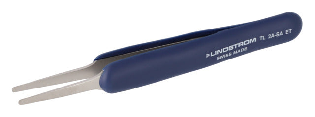 2A-SA-ET Stainless Steel Tweezers, Anti-Acid Anti-Magnetic Body with ESD Safe Handles with Straight, Very Fine, Round, Flat Tips, 125 mm - 4.92