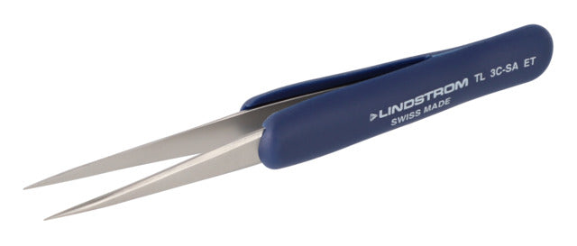 3C-SA-ET Stainless Steel Tweezers, Anti-Acid Anti-Magnetic Body with ESD Safe Handles and Straight, Fine, Pointed Tips, 110 mm - 4.33