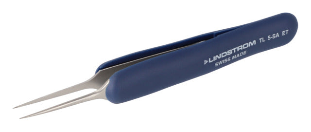 5-SA-ET Stainless Steel Tweezers, Anti-Acid Anti-Magnetic Body with ESD Safe Handles and Straight, Fine, Sharp Tips, 110 mm - 4.33