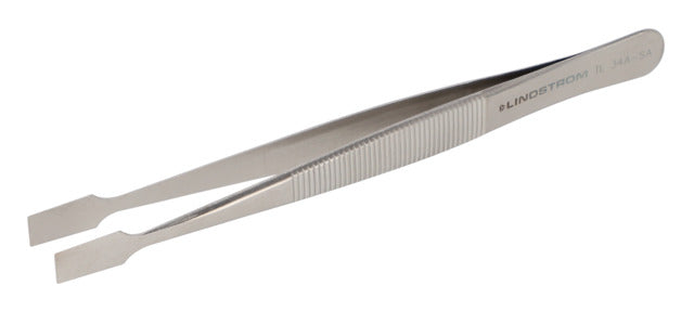 34A-SA Stainless Micro Precision Tweezers, Anti-Acid Anti-Mag Body, Serrated Handles and Smooth, Thin, Squared, Flat, Superior Finish Tips,  120 mm - 4.72
