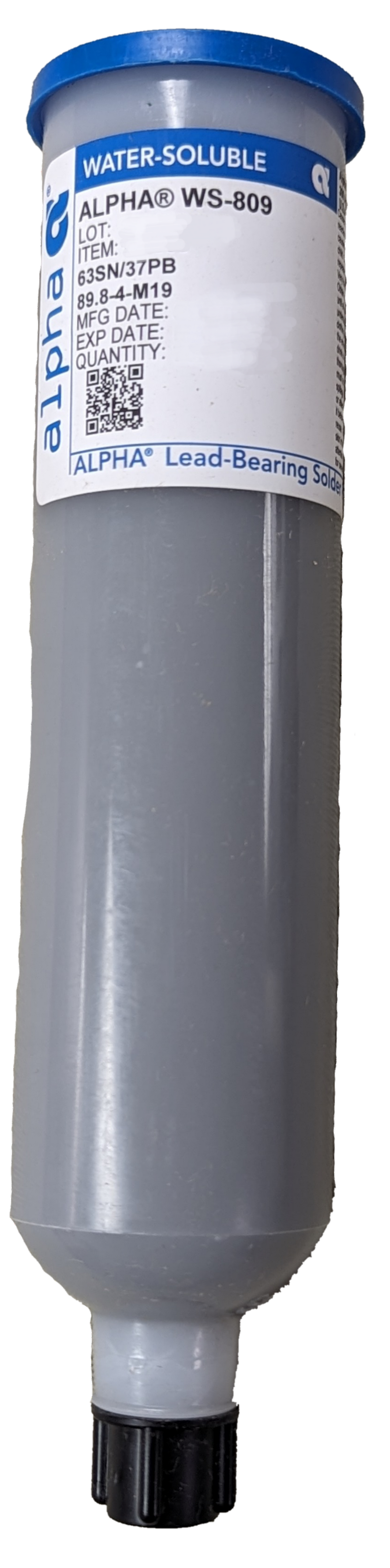 Alpha WS-809 Solder Paste, 63/37, T3, Water-Soluble, Leaded (700g Cartridge)